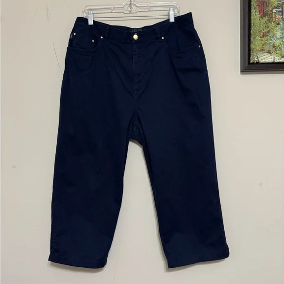 Lauren Ralph Lauren Pant Chino Navy Capri high Rise Cropped Classic Size 16 W - Picture 4 of 15